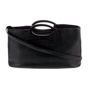 genny italy Authentic Lizard Leather Solid Black Shoulder Bag
